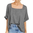 thumbnail image 1 of Timegard Womens Tops Square Neck Short Sleeve Comfy Casual Loose Top Basic T Shirt Oversized Blouse, 1 of 7