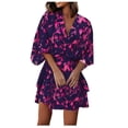 thumbnail image 2 of Women‘s Floral Print Mini Dress Pleated V Neck Drawstring Elastic Waist Ruffle Layered Mini Dress, 2 of 5