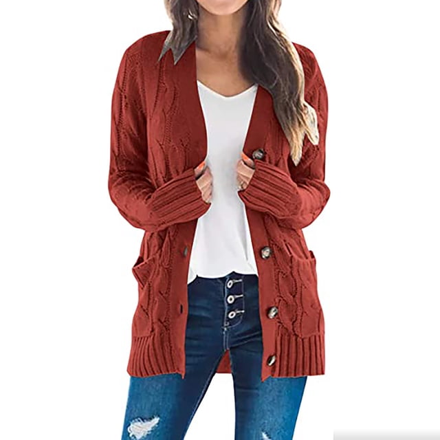 Heliisoer Women's Plus Size Knit Cardigans Loose Slouchy Oversized Wrap Chunky Pocket Sweaters Coat
