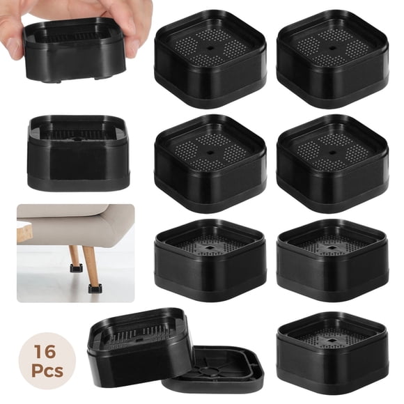 4 Pcs Adjustable Furniture Risers, 1.38" Stackable Desk Leg Risers, Non-Slip Square Bed Lifters, Heavy Duty Table Sofa Raising Blocks for Chair, Couch, Washing Machine