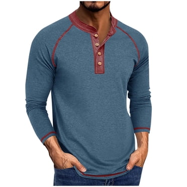 hotojiny Men's Henley Shirts Fall Vintage Long Sleeve Casual Classic Tee Big and Tall Mens Button Work T-Shirts
