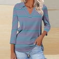 thumbnail image 2 of Timegard Tuniques Rayées pour Femmes Col à Revers en V Manches 3/4 T-Shirts Blouses Décontractées Mode, 2 of 5