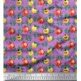 thumbnail image 1 of Soimoi Purple Rayon Crepe Fabric Leaves & Colorful Capsicum Vegetable Decor Fabric Printed Yard 46 Inch Wide, 1 of 1