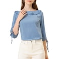 thumbnail image 1 of INSPIRE CHIC Women's Ruffled Neck Half Sleeve Sheer Summer Polka Dots Blouse Tops S Dusty Blue, 1 of 6