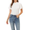 thumbnail image 1 of INSPIRE CHIC Blouse pour Femme à Encolure Froncée et Volantée, Dos Goutte d'Eau, Blanc P, 1 of 5