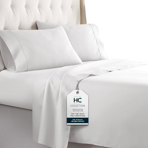 HC COLLECTION Bed Sheets Set King with 2 Pillowcases, Hotel Luxury Platinum 1800 Series Brushed Microfiber Sheet w/Deep Pocket, Ultra Soft Lightweight 4 Pcs Linen Bedding for Hot
