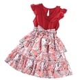 thumbnail image 1 of Chandails pour Filles Taille 8 Robe de Demoiselle d'Honneur pour Petite Fille Robes pour Filles Été Manches Volantées Robe à Imprimé Floral, 1 of 3