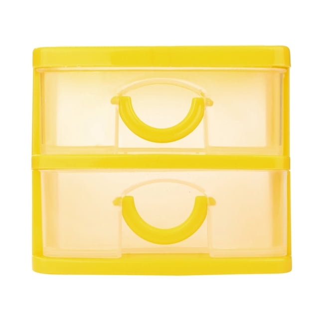 RXIRUCGD 13*9*8cm Mini Organizer Box Storage Container Case with 2 Clear Desktop Drawer Units,Yellow