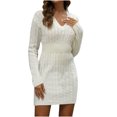 thumbnail image 1 of cfhntfmh Robes Chandails pour Femmes Doux Col en V Manches Longues Robe Chandail en Tricot Hiver Chaude Couleur Unie Robe Mini, 1 of 7