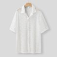 thumbnail image 4 of DPTALR Men Casual Short Sleeve Turndown Collar Button Lace Pacthwork Shirt Tops, 4 of 6