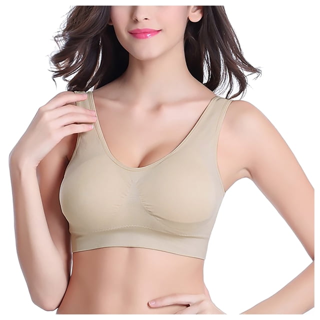 Kogui Sports Bra with Padding Womens Racerback Sports Bra - U Neck Medium Impact Padded Wireless Workout Gym Crop Top (Beige,M)