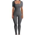 thumbnail image 2 of LOVZFMLL Women's Threaded Low Neck Short Sleeve Hip-lifting Slim Jumpsuit Dark Gray S, 2 of 6