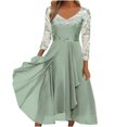 thumbnail image 2 of EGNMCR Robes de Soirée pour Femmes, Robes Formelles pour Femmes, Robes de Cocktail pour Femmes Femmes Unies à Manches Longues Col Rond Dentelle Mousseline Maille Taille Robes de Fête Jupe en Mousseline pour Femmes, 2 of 6
