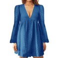 thumbnail image 1 of MAWCLOS Ladies Loose Hollow Out Mini Dresses Party Flared Sleeves Short Dress Navy Blue 2XL, 1 of 2