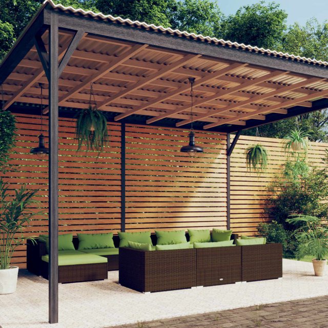 vidaXL 10 Piece Garden Lounge Set with Cushions Brown Poly Rattan