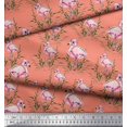 thumbnail image 3 of Soimoi Orange Poly Georgette Fabric Grass & Flamingo Bird Print Fabric by Yard 42 Inch Wide, 3 of 3
