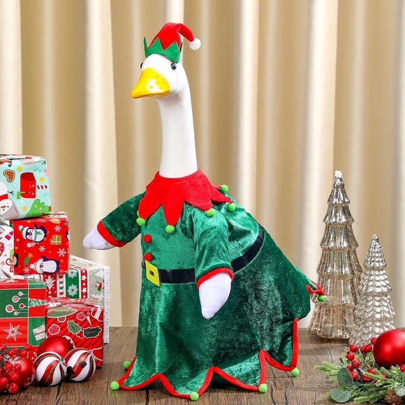 Chanana Christmas Goose Outfit Santa Porch Goose Outfits Xmas Yard Goose Clothes Silly Lawn Goose Costume for 23'' Porch Goose Duck Decorations