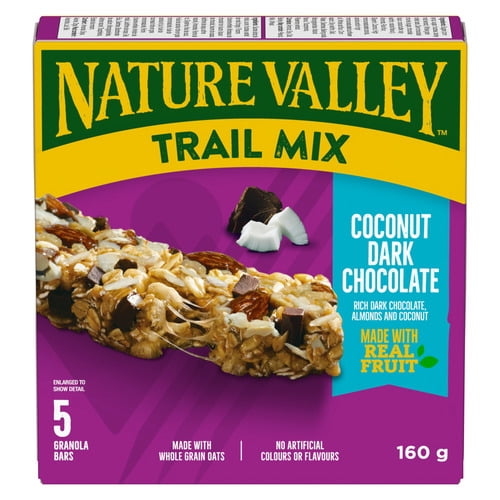 Nature Valley Barres Granola Moelleuses Mélange du Randonneur, Noix de Coco et Chocolat Noir, 5 Barres