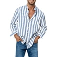 thumbnail image 2 of AherBiu Linen Shirts for Men Long Sleeve Button down Lapel Collar Striped Trendy Casual Dress Shrits, 2 of 6