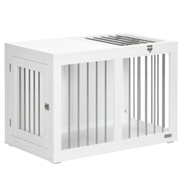 PawHut Meuble Cage pour Chien de 31,5 Pouces, avec Doubles Portes, pour Chiens Moyens, Blanc