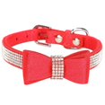 thumbnail image 1 of Collier pour Chat en Microfibre Suède Double Nœud Papillon Cristal Étincelant Strass Rouge G 50x2.5cm Fourniture pour Animaux, 1 of 5