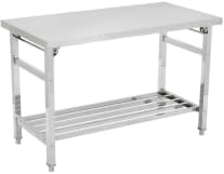 Heavy Duty Stainless Steel Folding Dining Table – Double-Tier Prep Workstation – Adjustable Undershelf – Lockable Casters – 920 lbs Capacity – Ideal for Kitchen, Restaurant, Garage