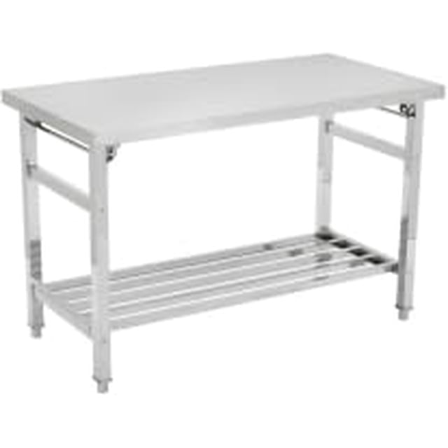 Heavy Duty Stainless Steel Folding Dining Table – Double-Tier Prep Workstation – Adjustable Undershelf – Lockable Casters – 920 lbs Capacity – Ideal for Kitchen, Restaurant, Garage