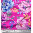 thumbnail image 1 of Soimoi Pink Poly Georgette Fabric Leaves & Floral Decor Fabric Printed BTY 42 Inch Wide, 1 of 3