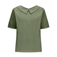 thumbnail image 4 of Timegard Hauts en Coton et Lin pour Femmes, Col à Revers, Blouse Ample Unie, Manches Courtes Décontractées, Été, 4 of 6