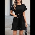 thumbnail image 4 of Robes Femmes Printemps Été 2025 Décontractées Col Rond à Volants Manches Courtes Fluides Coupe Trapèze Mini avec Poches Noir TG, 4 of 8