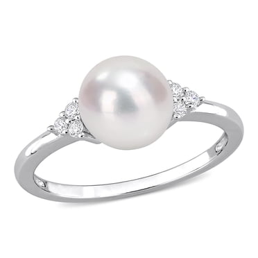 Miabella Freshwater Cultured Pearl and 1/10 Carat T.G.W. Cubic Zirconia Sterling Silver Cocktail Ring