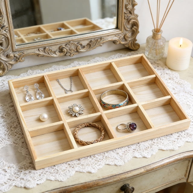 Todaioua Wooden Sorting Tray Storage Divider Box Grid Display Organizer Showcase Tabletop Drawer for Home Craft Office Kitchen Organization Jewelry Makeup Utility Knife Display Holder