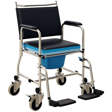 HOMCOM Rolling Shower Wheelchair, Bedside Commode Toilet Chair for Seniors