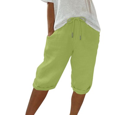QIPOPIQ Bermuda en Lin à Cordon pour Femmes Shorts for Women Taille Élastique Été Coton Court Liquidation