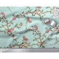 thumbnail image 3 of Soimoi Green Rayon Fabric Floral & Franklin Gull Bird Printed Fabric 1 Yard 42 Inch Wide, 3 of 5