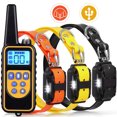 thumbnail image 1 of 3-Channel Rechargeable Dog Training Collar 880-3 with Yellow Remote - Weatherproof, Anti-Interference, 99 Levels Vibration/Shock, Beep & Light Modes - Built-in LiPo Battery, 67cm Leather Collar, USB, 1 of 6