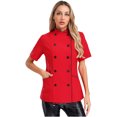 thumbnail image 2 of TiaoBug Manteau de Chef à Manches Courtes pour Femmes, Col Croisé, Veste à Double Boutonnage pour Cuisine, Restaurant, Hôtel, Rouge, P, 2 of 6
