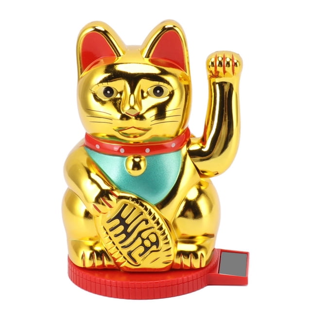 Waving Arm Lucky Cat Solar Powered Light Sensing Rotatable Base Bring Wealth Luck 5 Inch Fortune Cat Decoration Waving Arm Lucky Cat