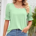 thumbnail image 4 of Penkiiy Hauts pour Femmes Été Décontracté Manches à Volants Col Carré T-Shirts L Vert Menthe, 4 of 8