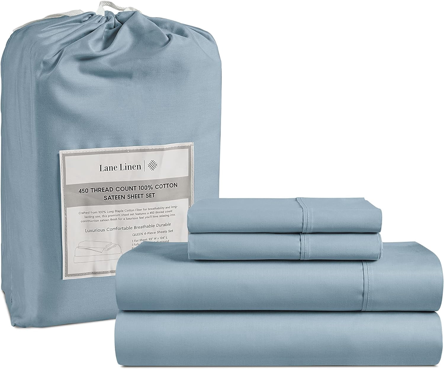 GFDYREE Queen Bed Sheets, 4 Pc Queen Size Bed Sheet Set, 450 Thread Count 100% Cotton Bed Sheets, Cooling Sheets Queen, Breathable Sheets Queen, Deep Pocket Queen Sheets - Forever Blue