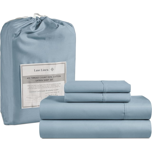 GFDYREE Queen Bed Sheets, 4 Pc Queen Size Bed Sheet Set, 450 Thread Count 100% Cotton Bed Sheets, Cooling Sheets Queen, Breathable Sheets Queen, Deep Pocket Queen Sheets - Forever Blue