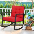 thumbnail image 4 of Gymax 2 Pcs Chaise Berçante d'Extérieur en Osier pour Patio, Fauteuil Simple en Rotin à Bascule avec Coussin Rouge, 4 of 10