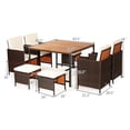 thumbnail image 4 of Costway 9PCS Patio Rattan Dining Set Cushioned Chairs Ottoman Wood Table Top White, 4 of 10