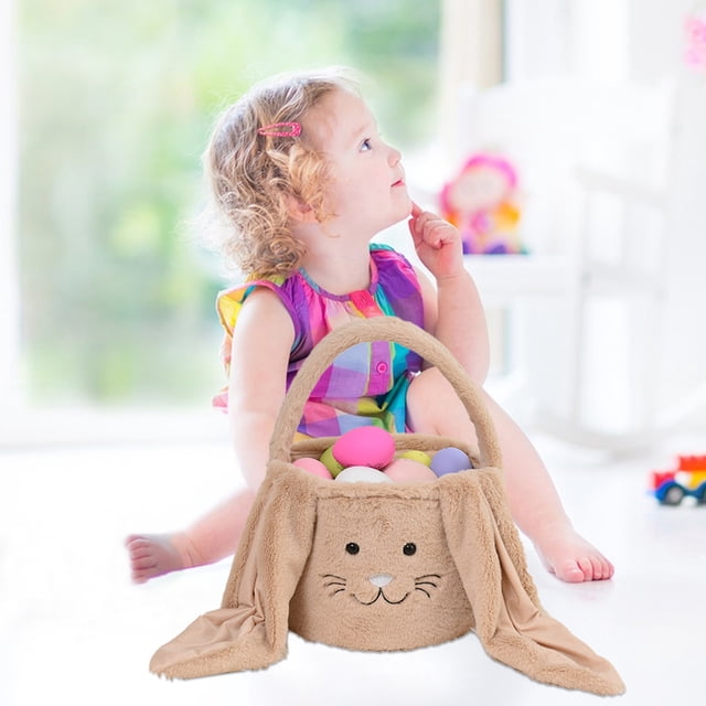 Openpig Easter Bunny Basket, Cute Easter Bucket Bags with Rabbit Ears for Easter Eggs, Easter Decorations, Candy Gifts Storage