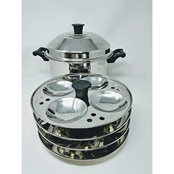 Tabakh 4-Rack Stand & Multi Purpose Plate Idli Cooker, Makes 16, Stainless Steel