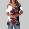 thumbnail image 1 of Soki T-Shirt à Épaules Dénudées pour Femmes Liquidation Blouses Manches Courtes Col en V Hauts à la Mode, 1 of 6