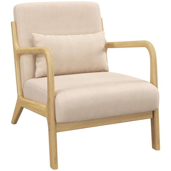 HOMCOM Fauteuil d'Appoint en Tissu Fauteuil en Velours avec Pattes en Bois Rembourrage Épais Beige
