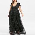 thumbnail image 1 of CEHVOM Robe de Soirée en Maille pour Femme Grande Taille à Col en V, Manches Courtes, à Fleurs et à Paillettes, 1 of 6
