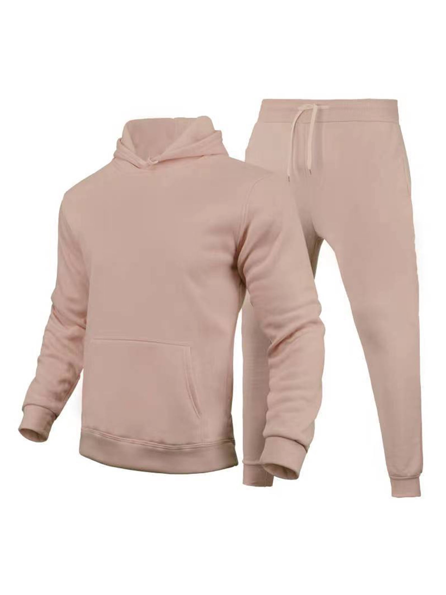 MAWCLOS Men Sweatsuit Hooded 2 Piece Jogging Suits Solid Color Tracksuit Set Sports Hoodies And Sweatpants Camel XS