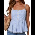 thumbnail image 1 of Women's Striped Sleeveless Peplum Top Ruffle Hem Ruched Bust Camisole Blue XL, 1 of 7